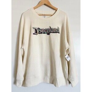 Disneyland Embroidered Cream Pullover Sweatshirt Official Disney Size Large NWT